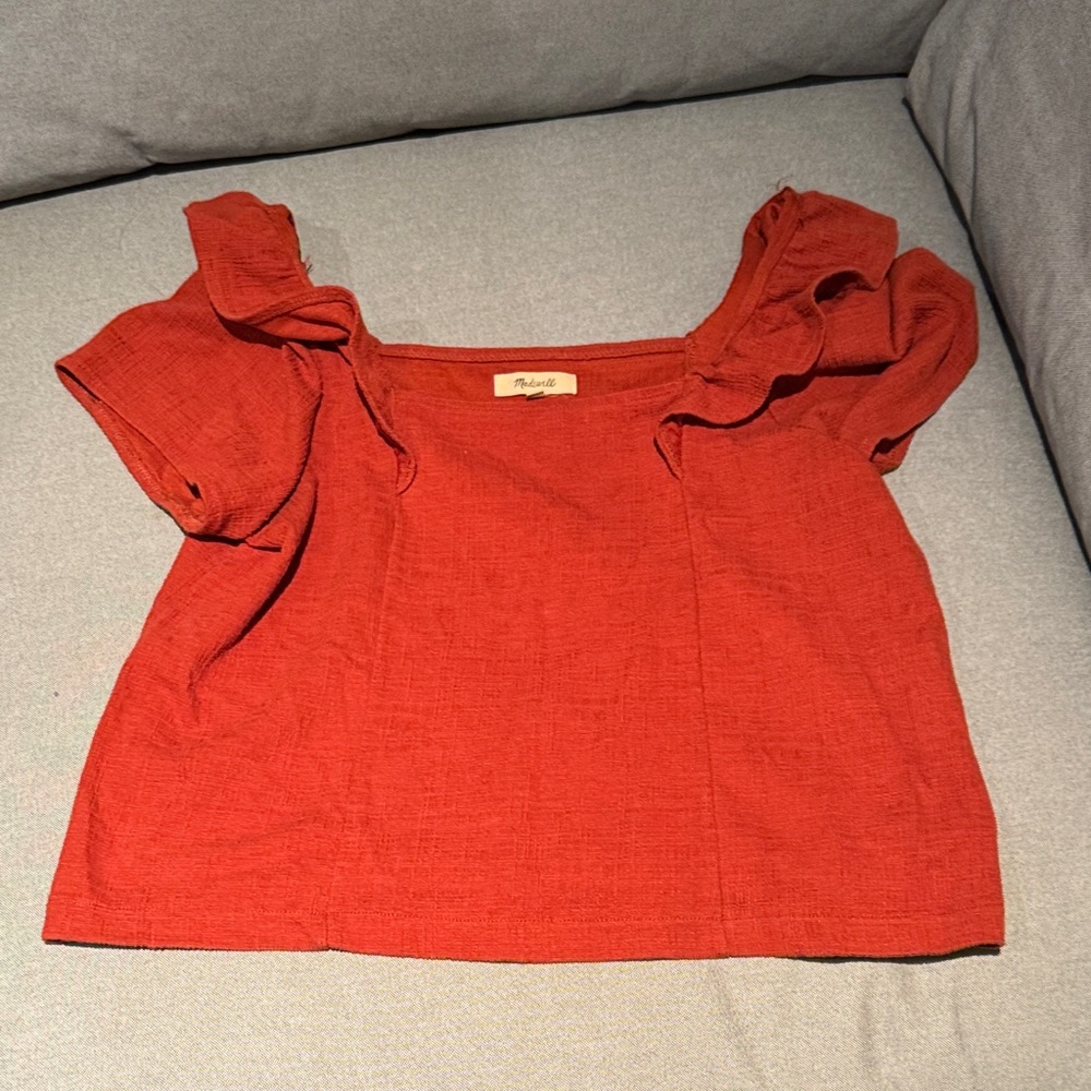 Madewell Red Ruffle Sleeve Blouse